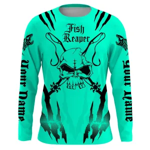 Fish reaper Custom Long Sleeve performance Fishing Shirts, Skull Fishing jerseys | mint IPHW3084