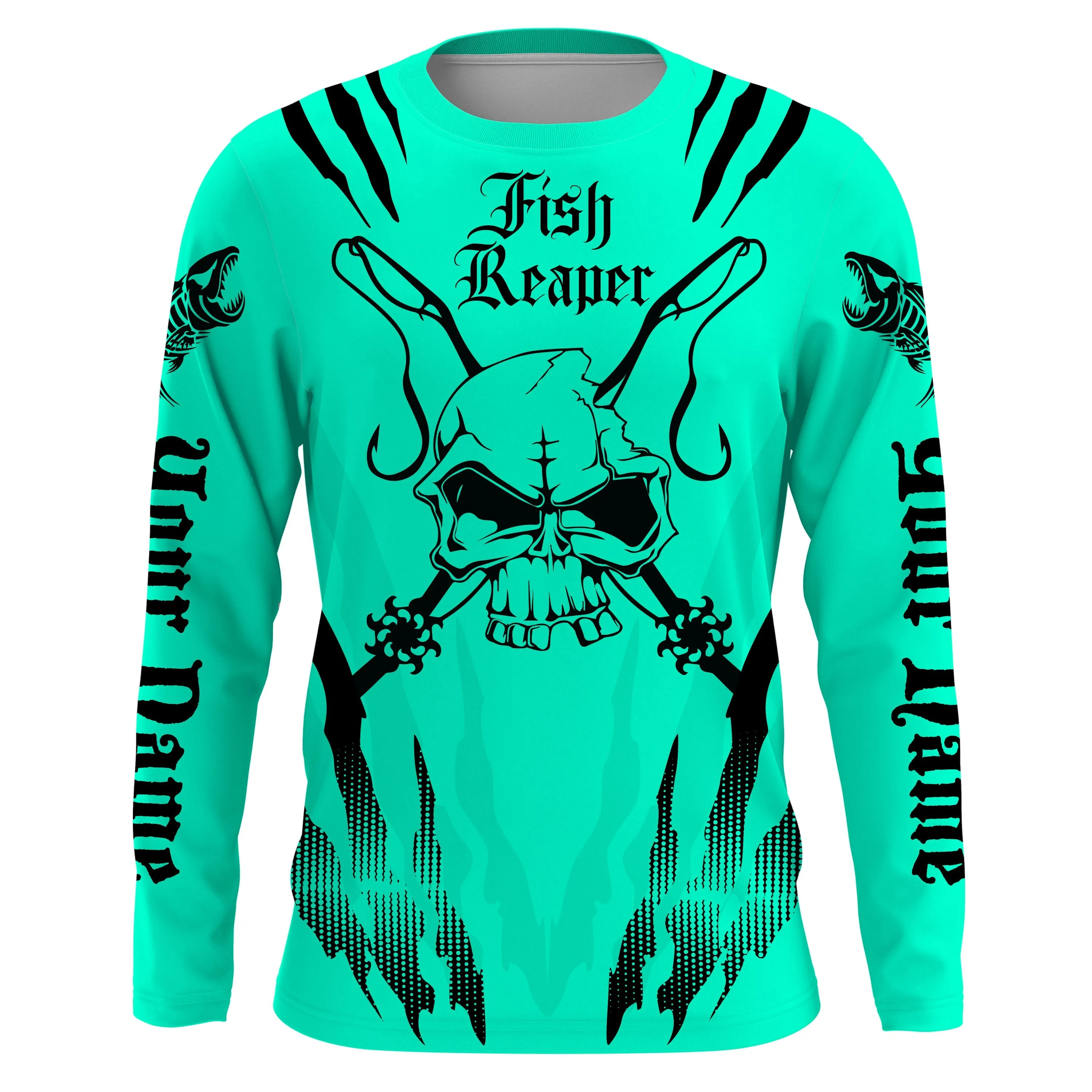 Fish reaper Custom Long Sleeve performance Fishing Shirts, Skull Fishing jerseys | mint IPHW3084