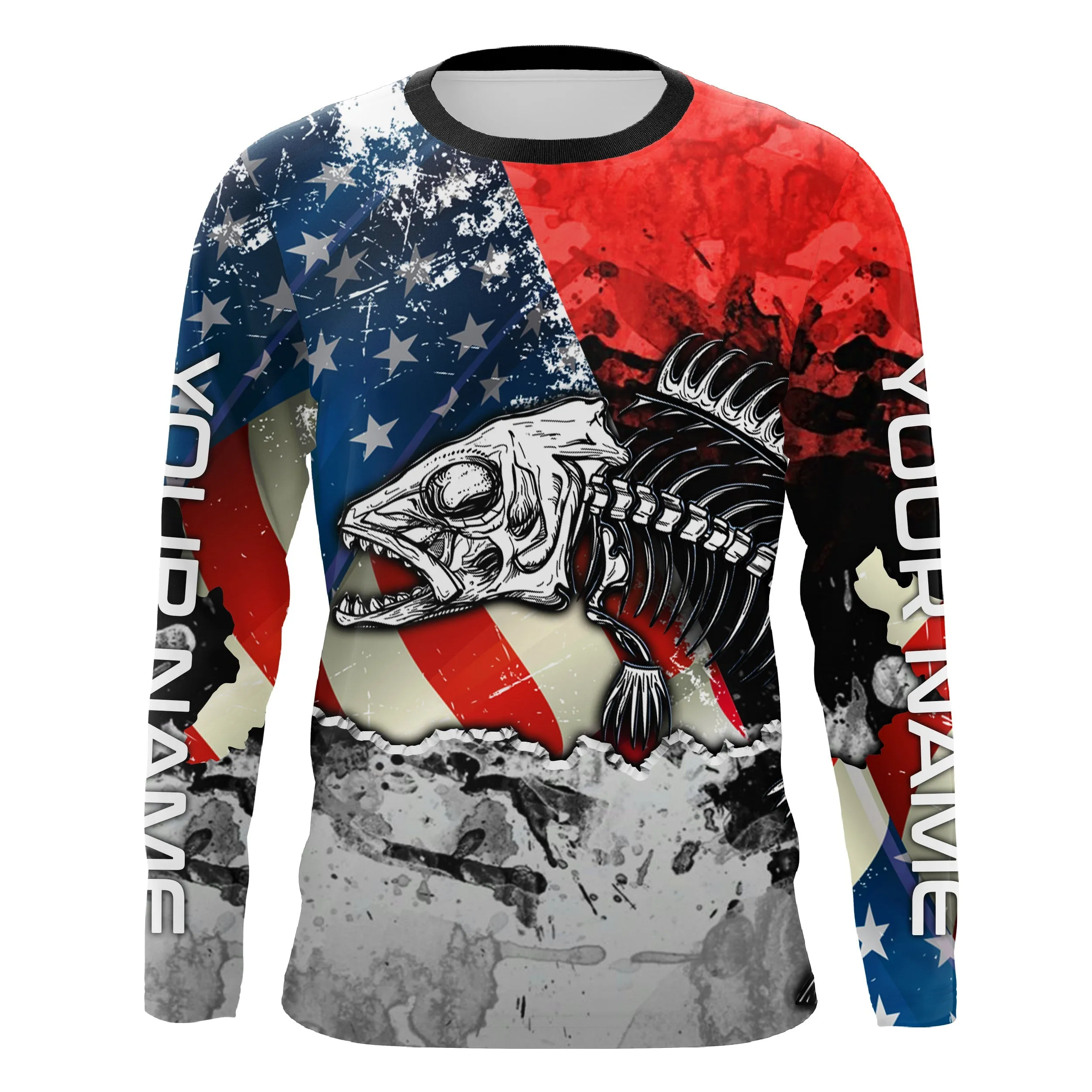 Fish Skeleton Custom name Long Sleeve tournament Fishing jerseys Shirts UPF 30  for Fisherman TTS0133