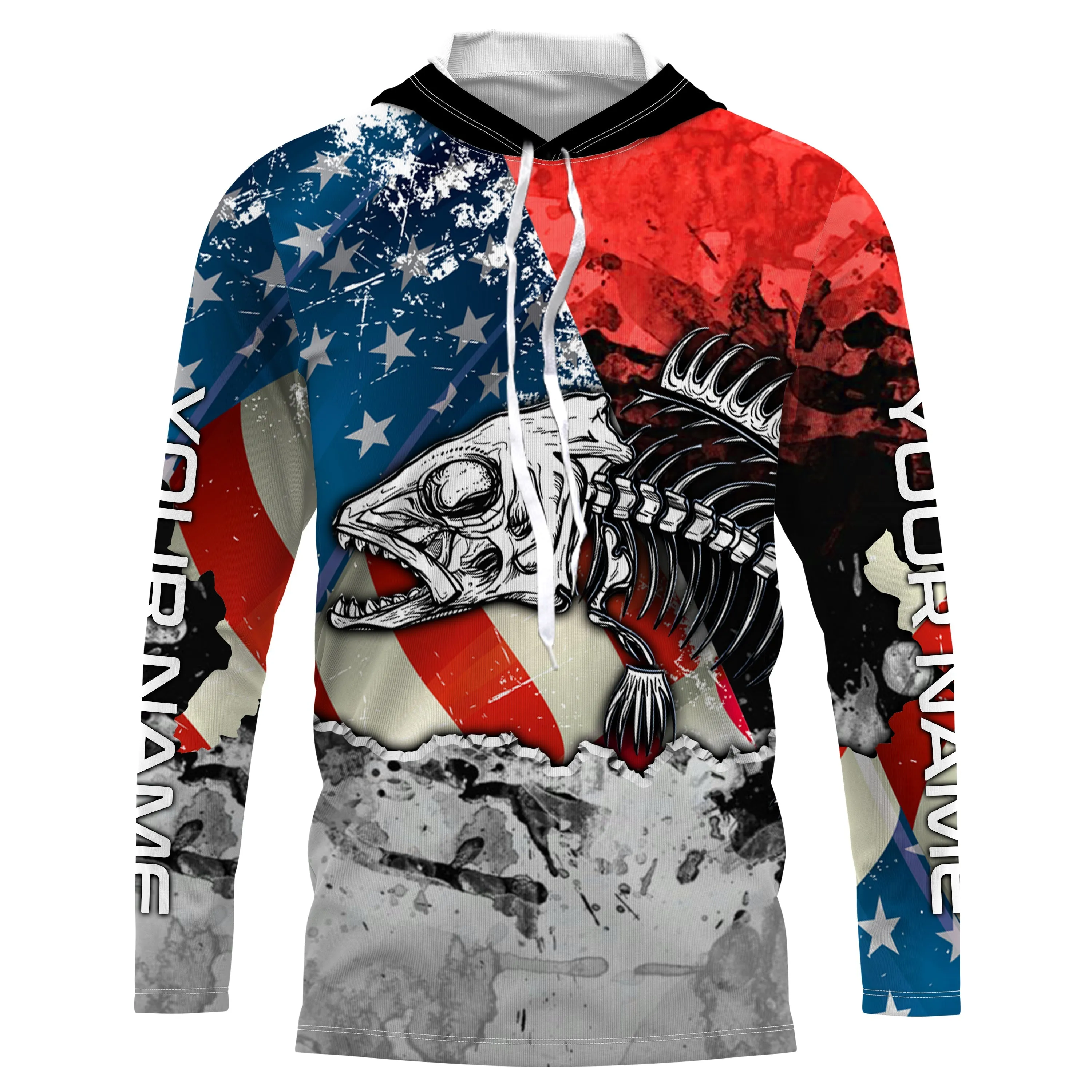 Fish Skeleton Custom name Long Sleeve tournament Fishing jerseys Shirts UPF 30  for Fisherman TTS0133