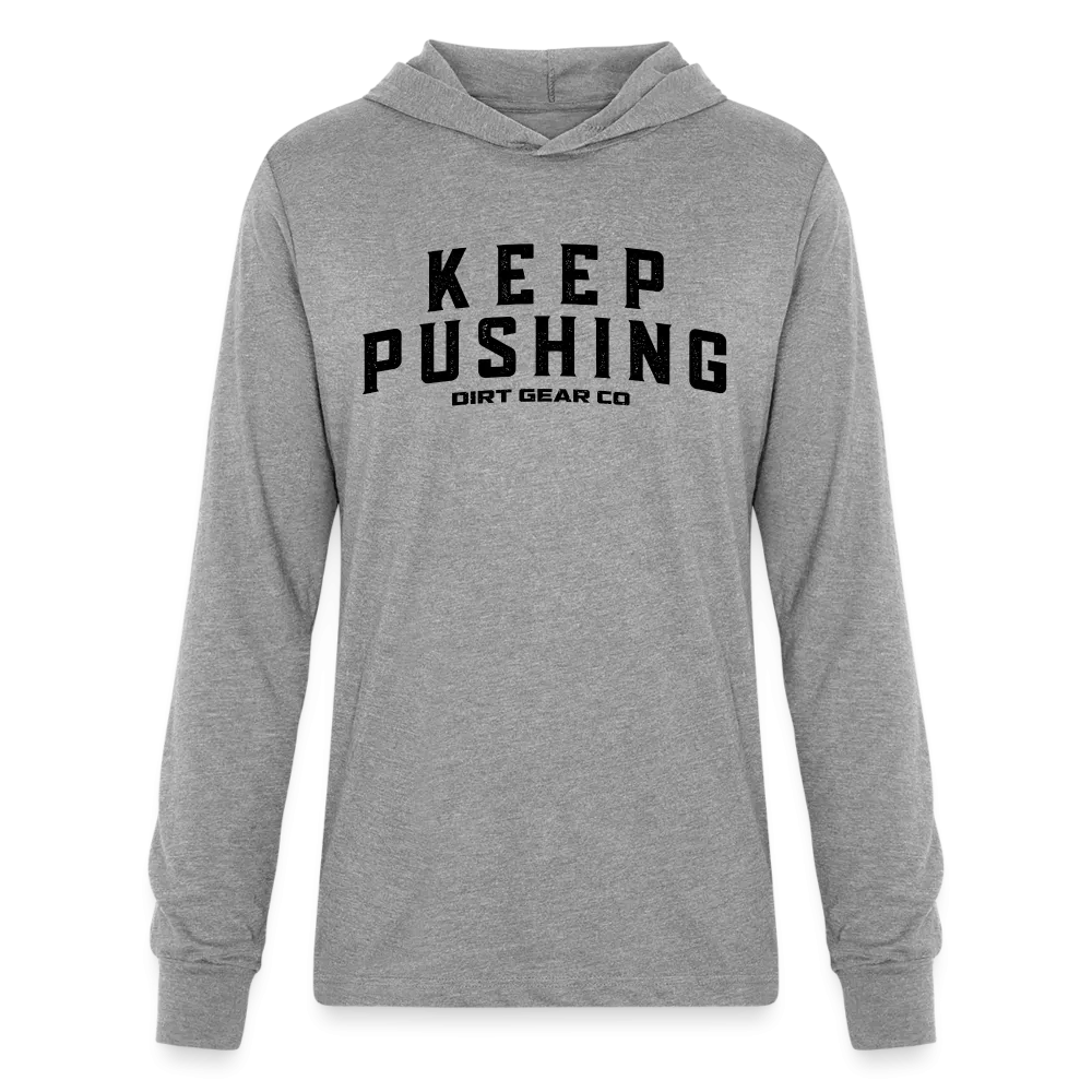 GRAY KEEP PUSHING LONG SLEEVE HOODIE SHIRT