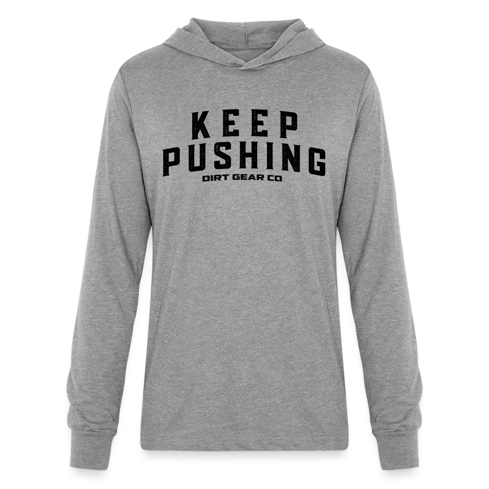 GRAY KEEP PUSHING LONG SLEEVE HOODIE SHIRT