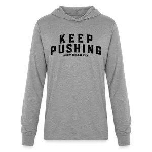 GRAY KEEP PUSHING LONG SLEEVE HOODIE SHIRT