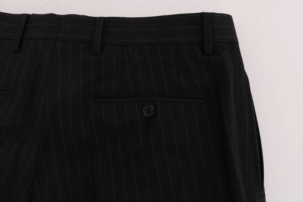 Gray Striped Wool Stretch Pants