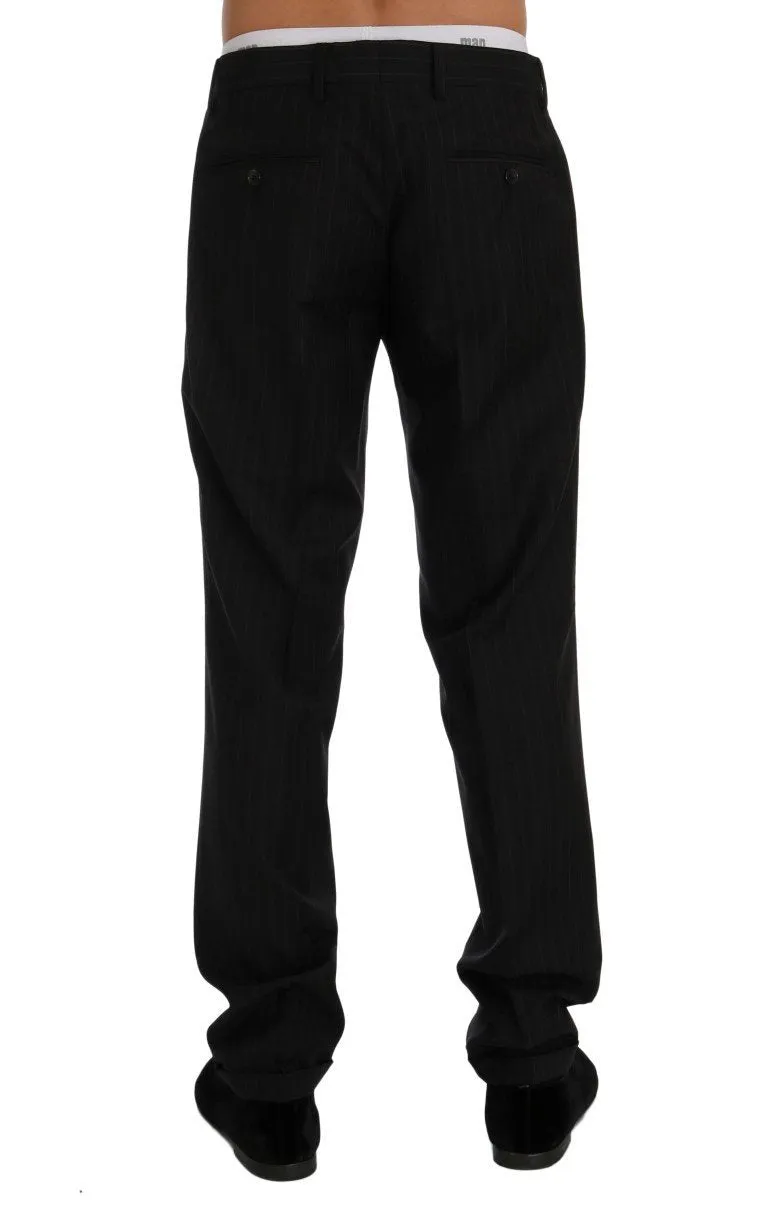 Gray Striped Wool Stretch Pants