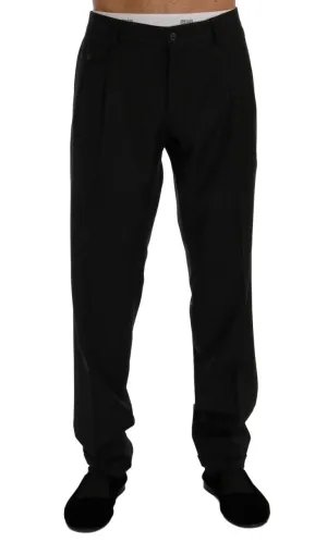 Gray Striped Wool Stretch Pants