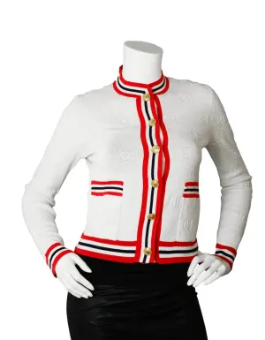 Gucci 2019 White GG Wool Blend Sylvie Cardigan Sweater sz XS