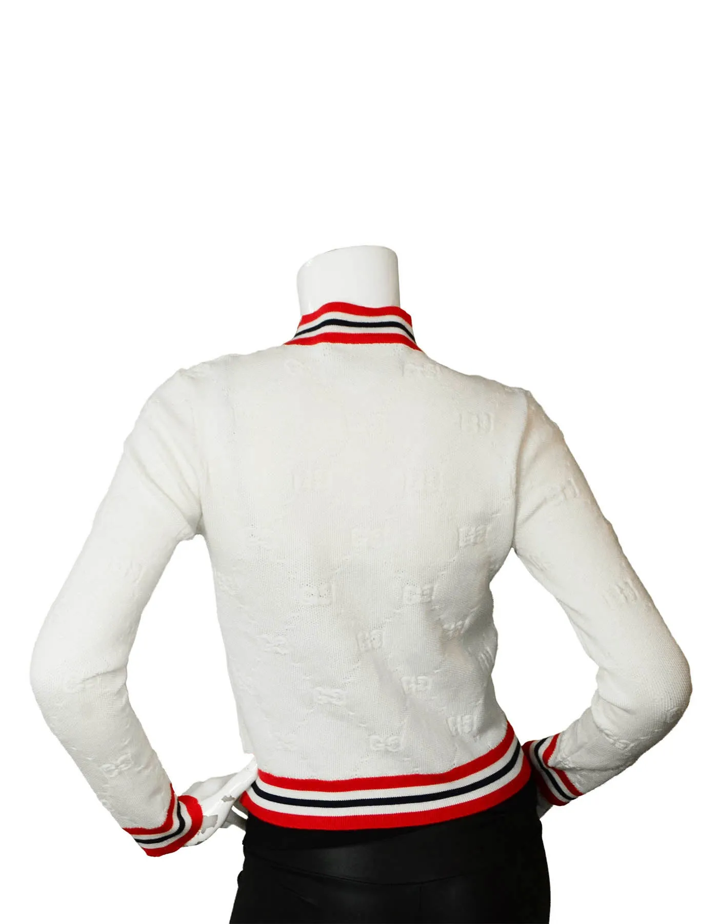 Gucci 2019 White GG Wool Blend Sylvie Cardigan Sweater sz XS