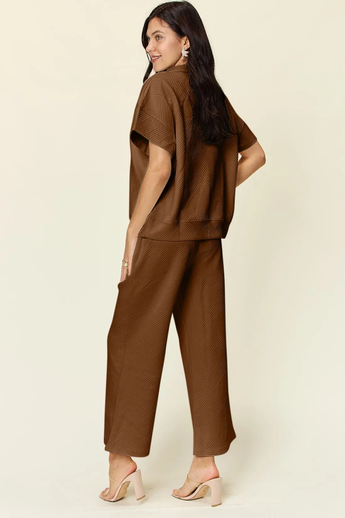 Half Zip Short Sleeve Top and Pants Set