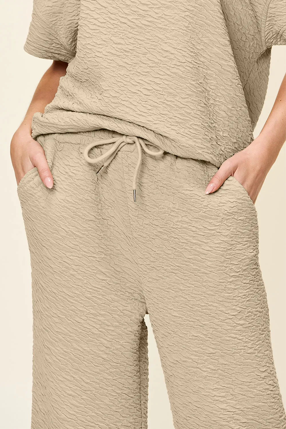 Hazel Blues® |  Double Take Texture Short Sleeve Top and Pants Set