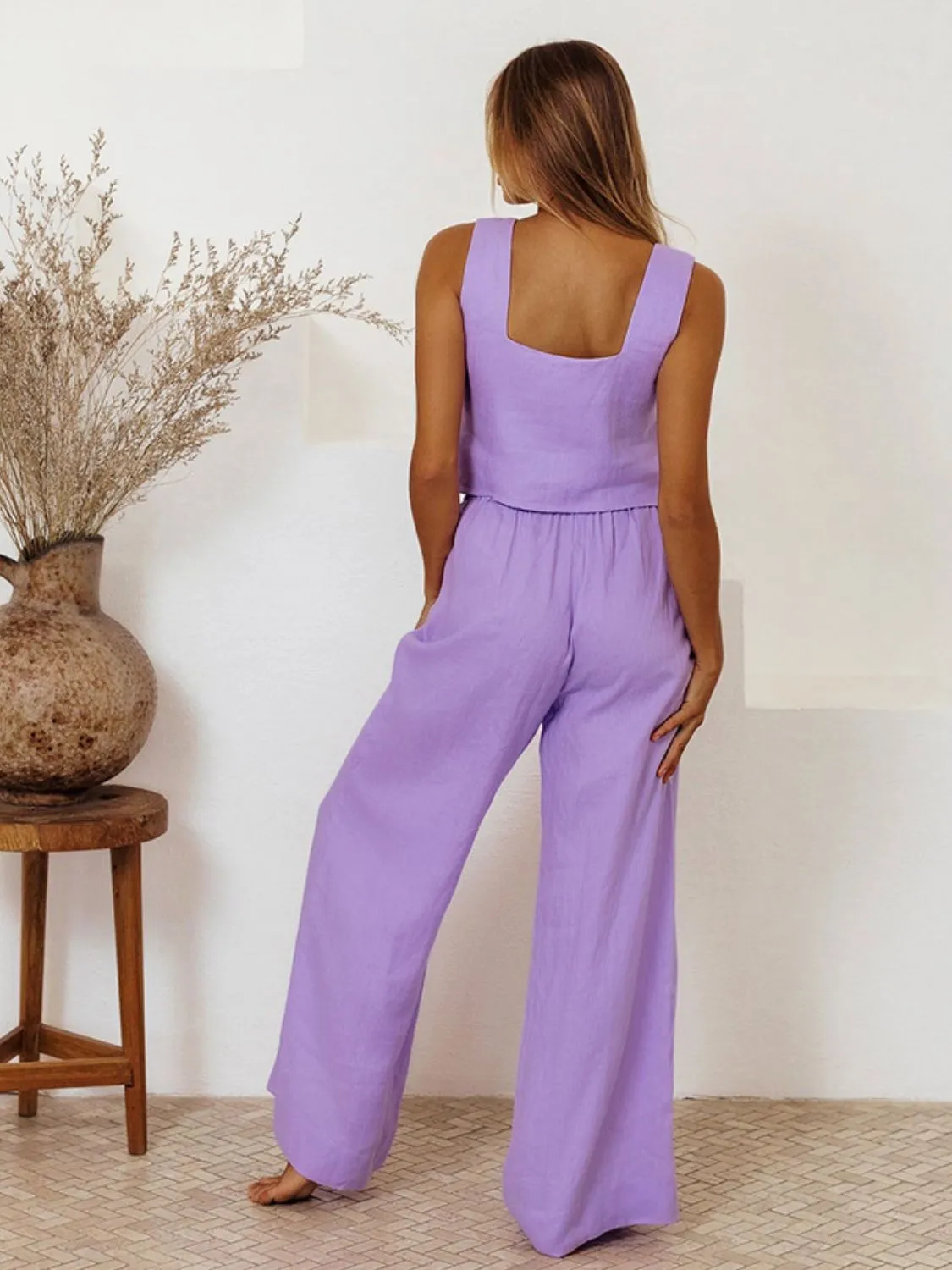 Hazel Blues® |  Square Neck Sleeveless Top and Pants Set