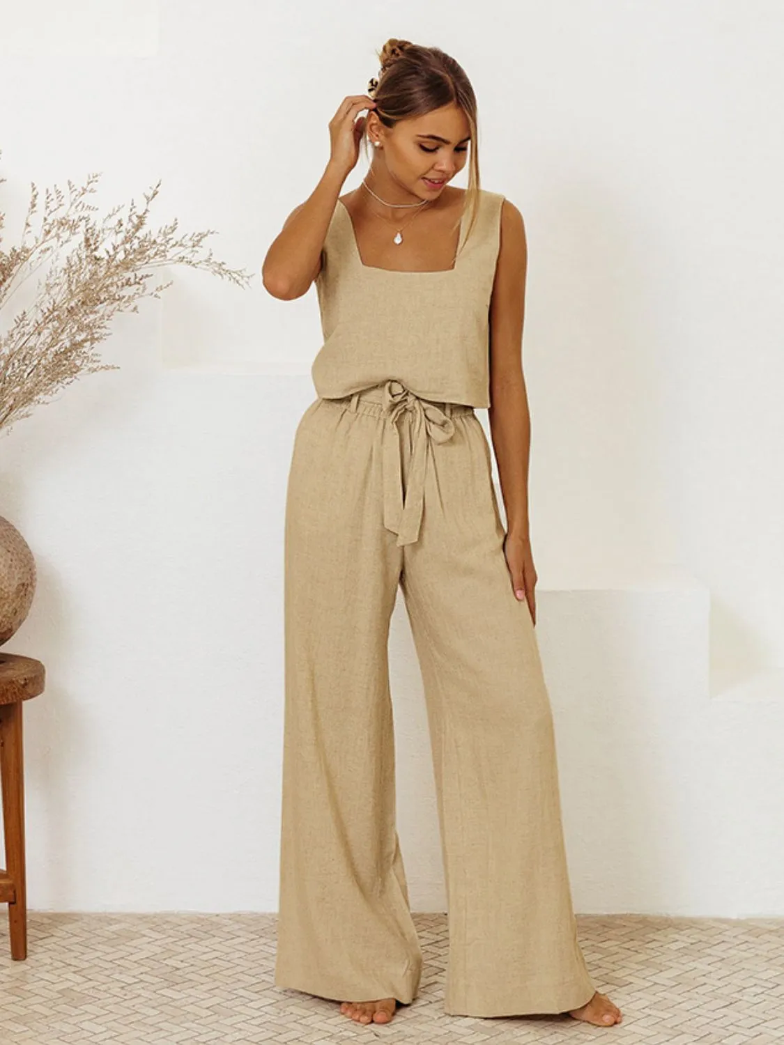 Hazel Blues® |  Square Neck Sleeveless Top and Pants Set