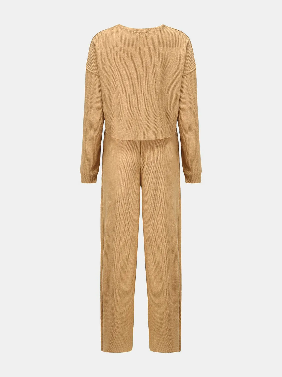 Hazel Blues® |  Waffle-Knit Round Neck Top and Pants Set