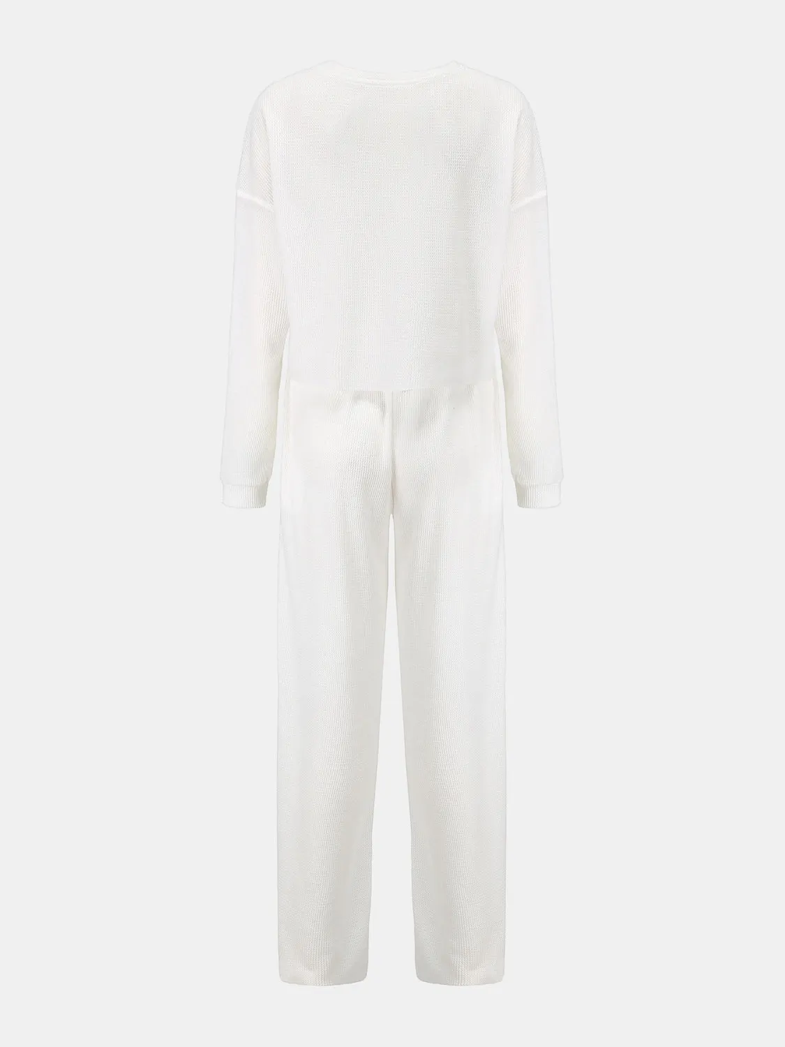Hazel Blues® |  Waffle-Knit Round Neck Top and Pants Set