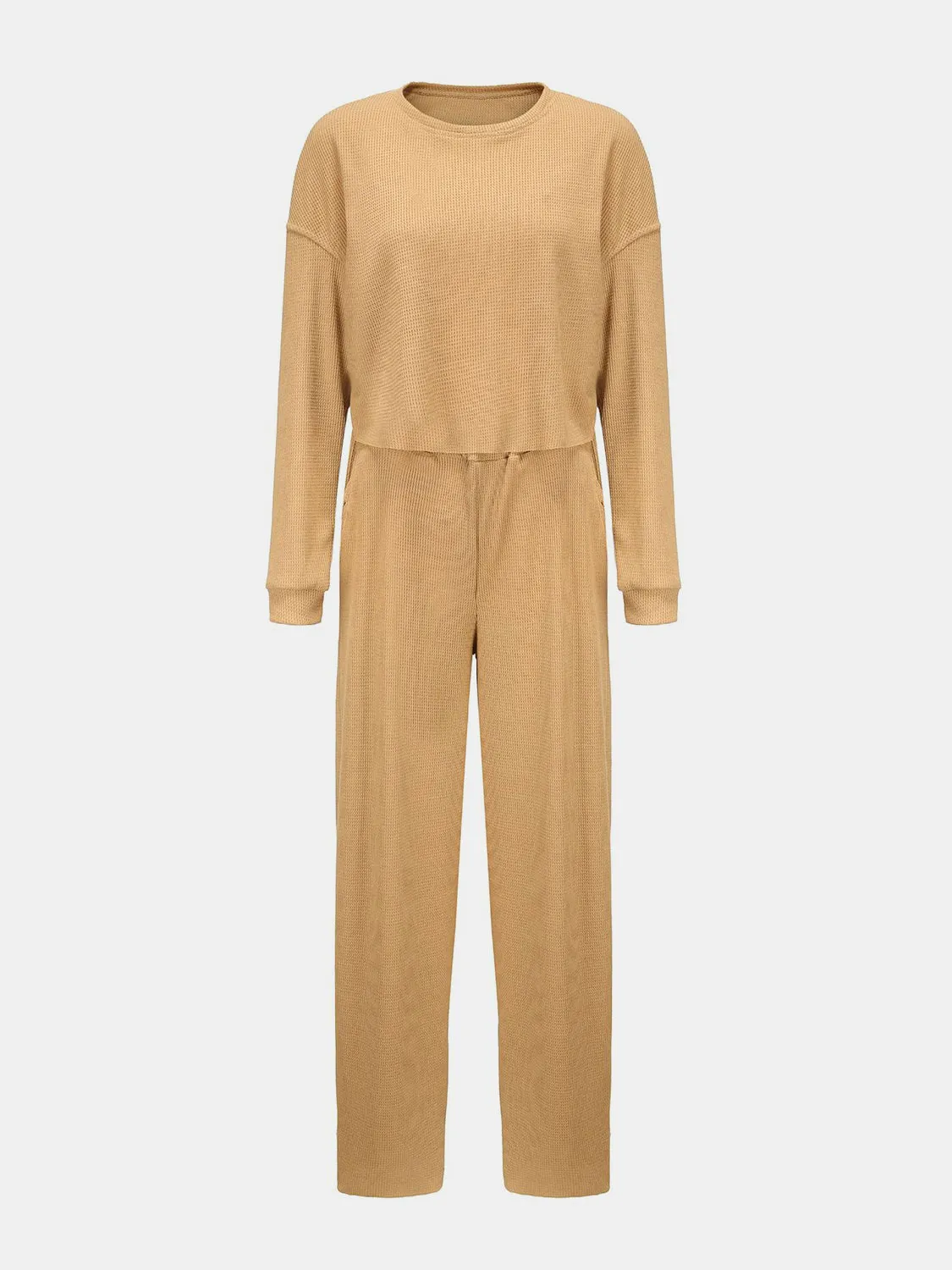 Hazel Blues® |  Waffle-Knit Round Neck Top and Pants Set