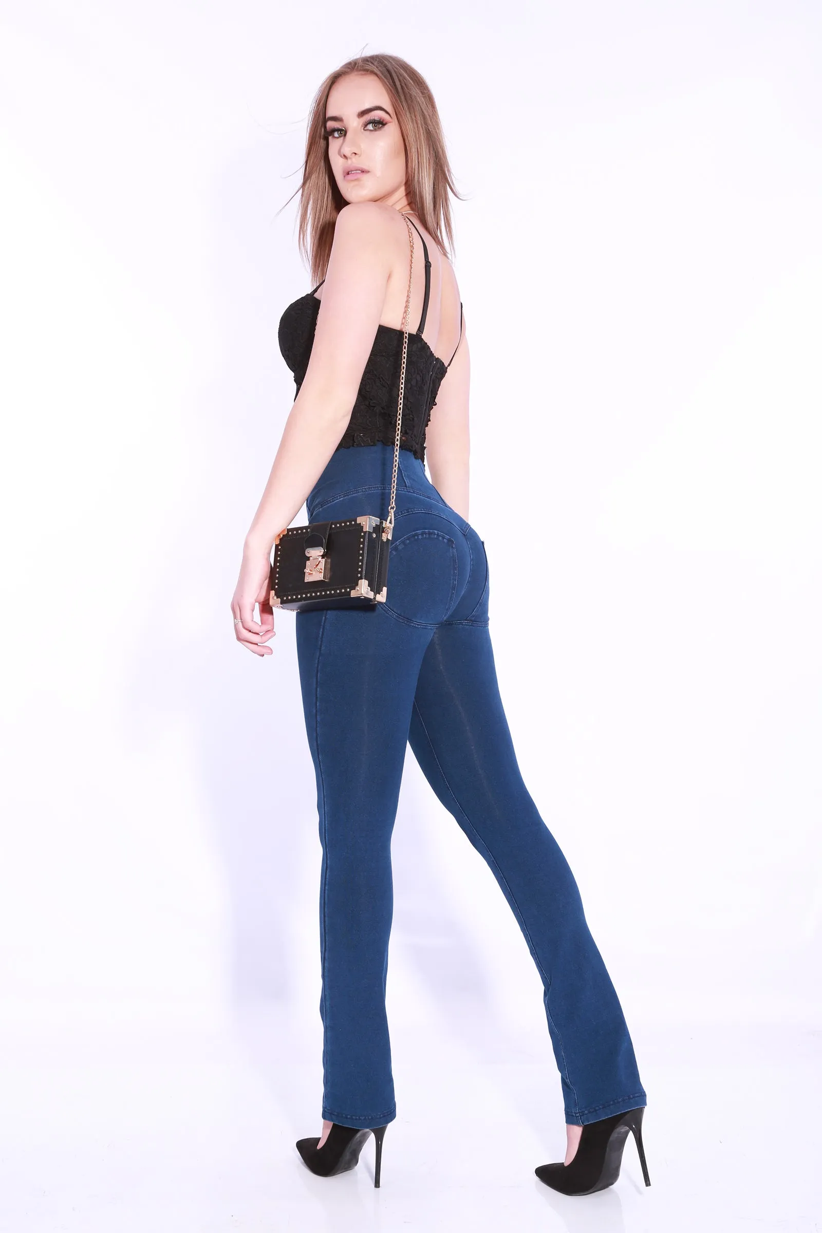 High waist Bootleg Butt lifting Flare Shaping jeans/Jeggings - Dark Blue