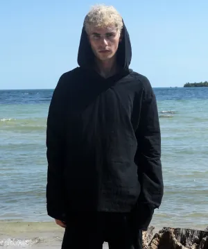 HOODED LONG SLEEVE, BLACK GAUZE