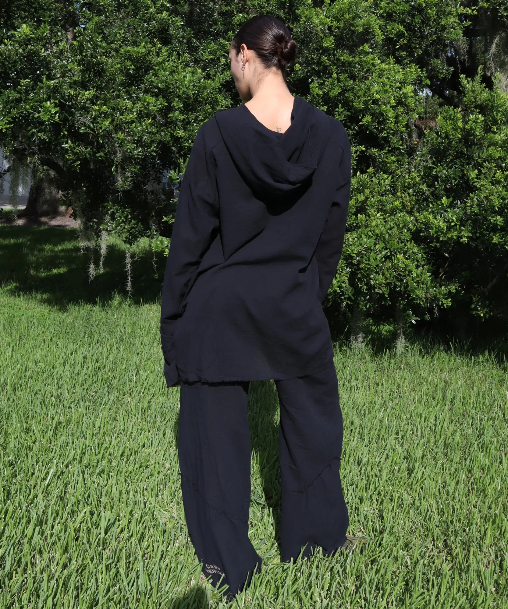 HOODED LONG SLEEVE, BLACK GAUZE