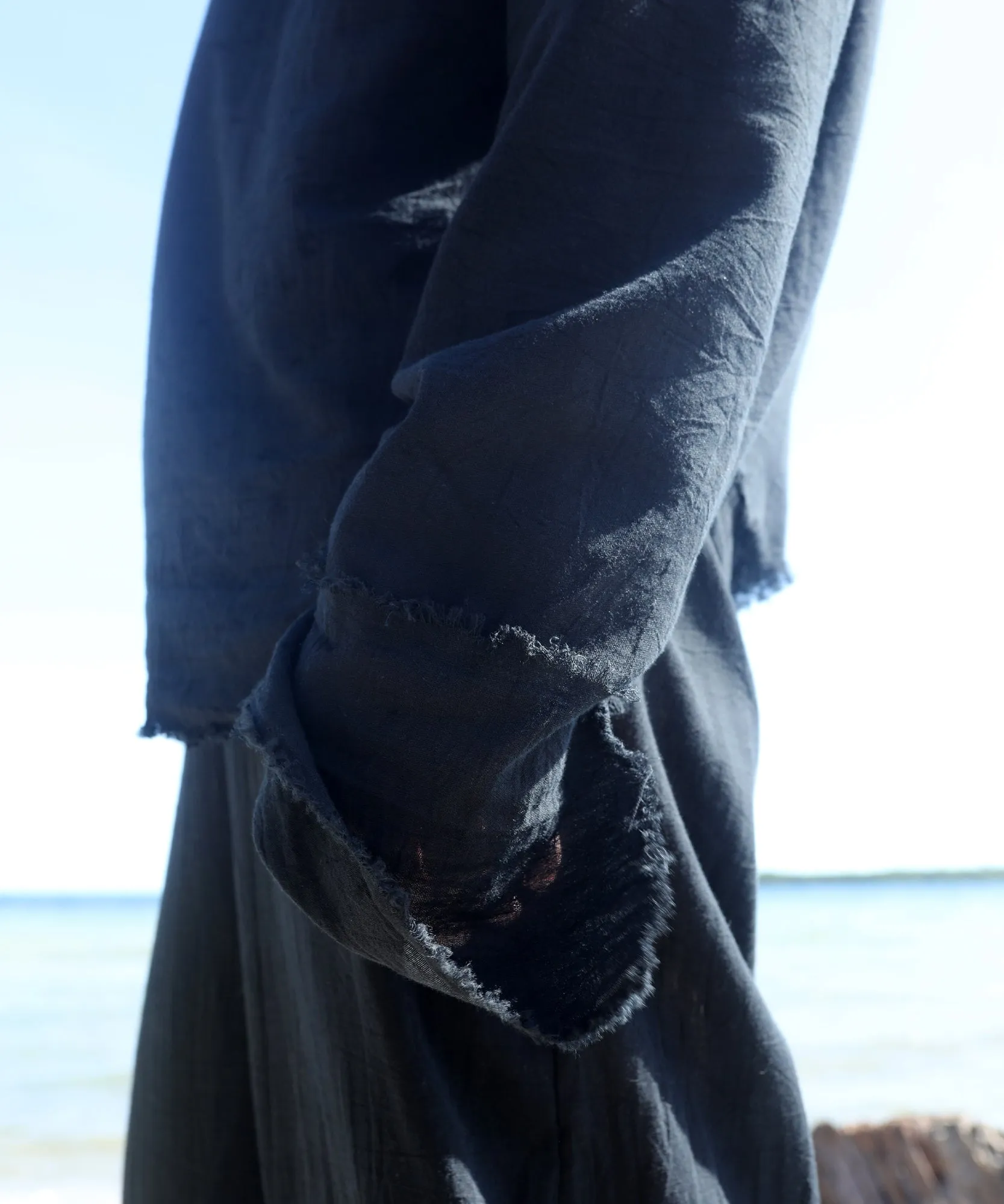 HOODED LONG SLEEVE, BLACK GAUZE