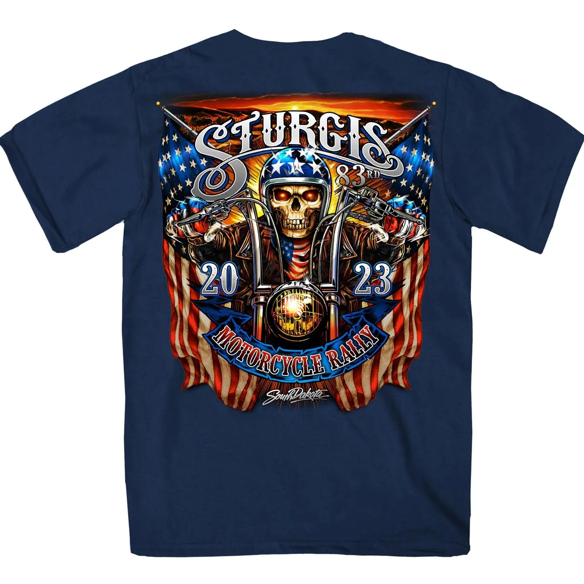 Hot Leathers SPB1070 Men’s Navy Blue 2023 Sturgis # 1 Design America T-Shirt