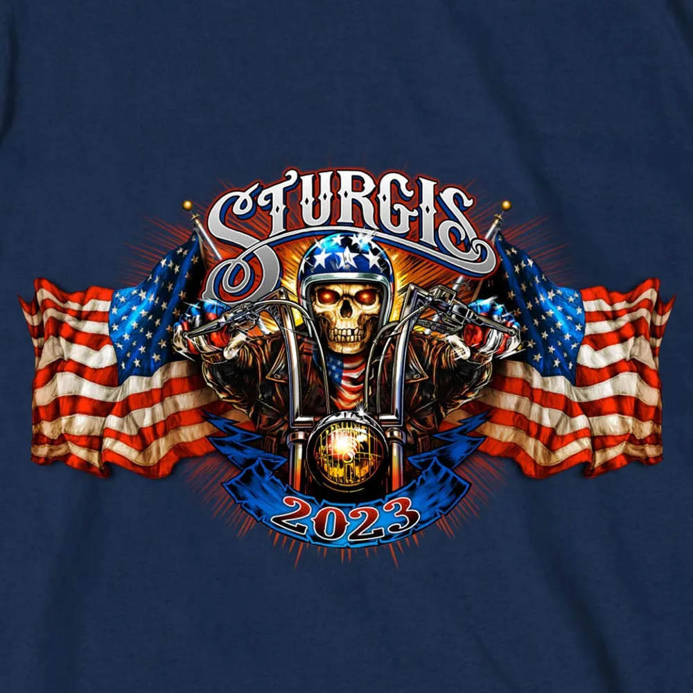 Hot Leathers SPB1070 Men’s Navy Blue 2023 Sturgis # 1 Design America T-Shirt