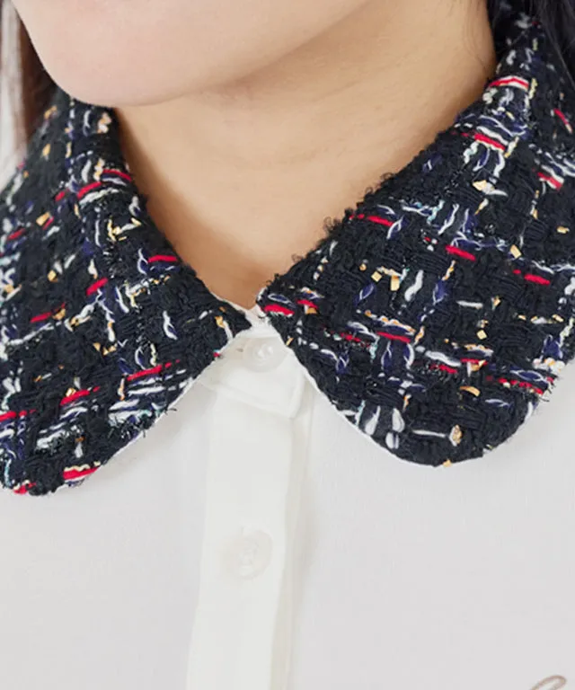 J.Jane New Tweed Collar Ballon Sleeve T-shirts (Black)