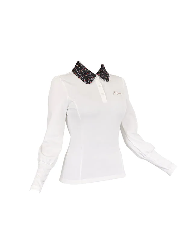 J.Jane New Tweed Collar Ballon Sleeve T-shirts (Black)