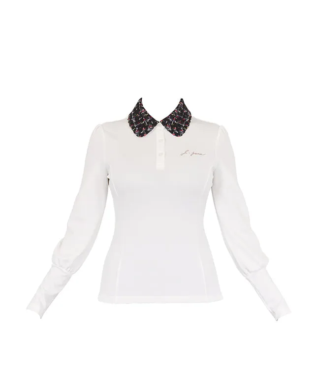 J.Jane New Tweed Collar Ballon Sleeve T-shirts (Black)