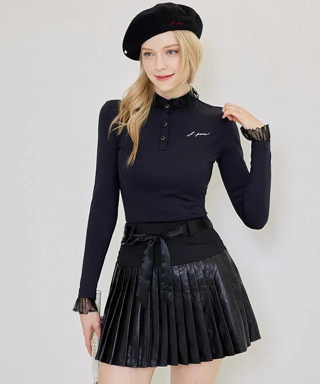 J.Jane See-through Frill High Neck T-shirts (Black)