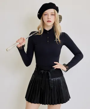 J.Jane See-through Frill High Neck T-shirts (Black)