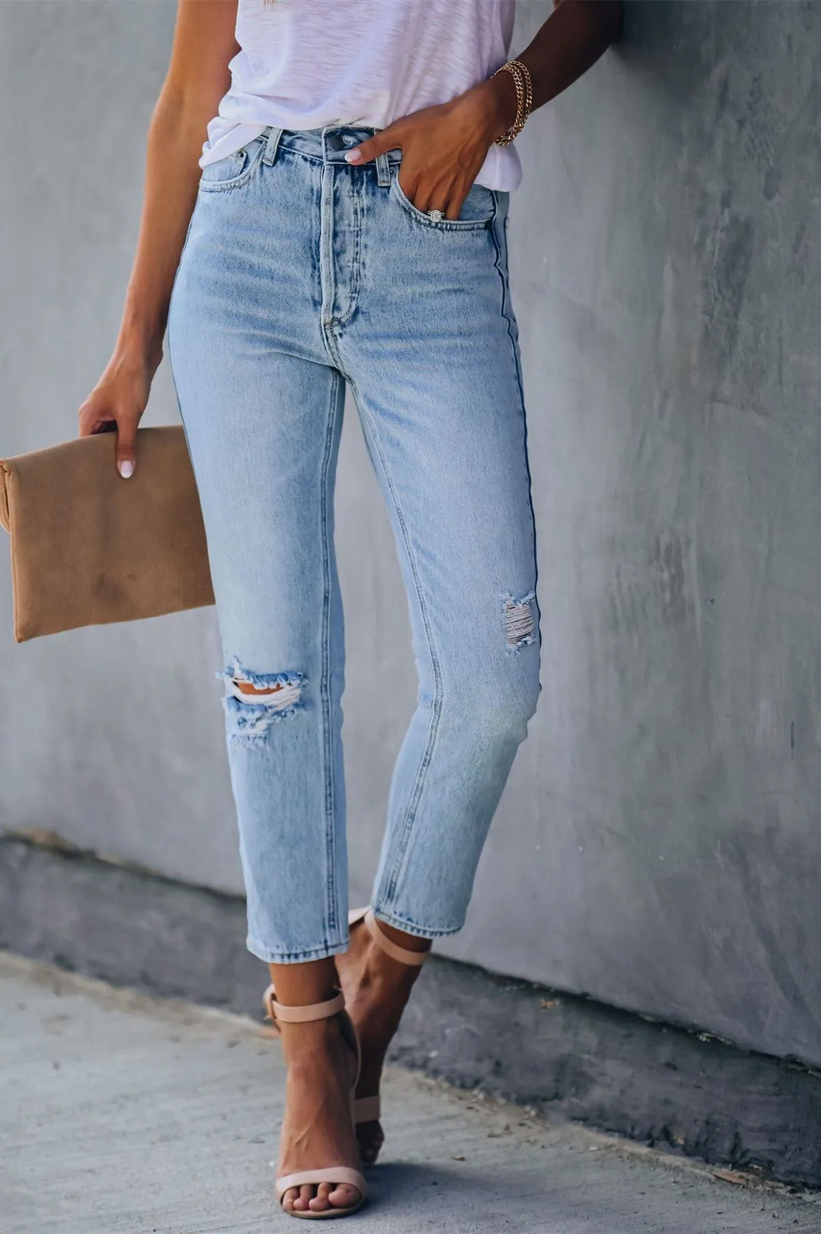 Kason Distressed High Rise Denim