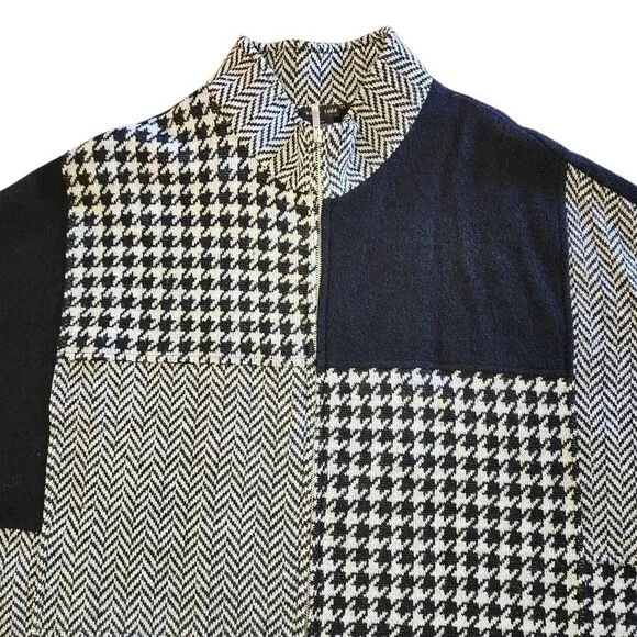 Katie Todd Women's Sweaters, Black &amp; White Houndstooth Plaid Wool Shrug, Sz S/M