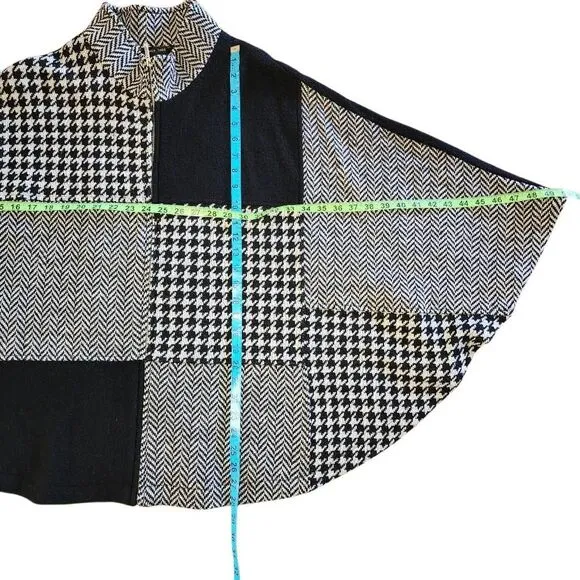 Katie Todd Women's Sweaters, Black &amp; White Houndstooth Plaid Wool Shrug, Sz S/M
