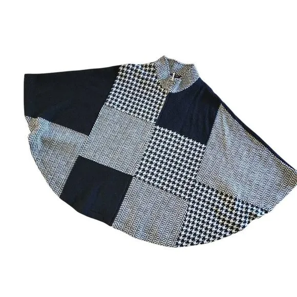 Katie Todd Women's Sweaters, Black &amp; White Houndstooth Plaid Wool Shrug, Sz S/M