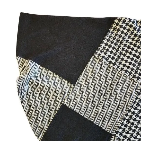 Katie Todd Women's Sweaters, Black &amp; White Houndstooth Plaid Wool Shrug, Sz S/M