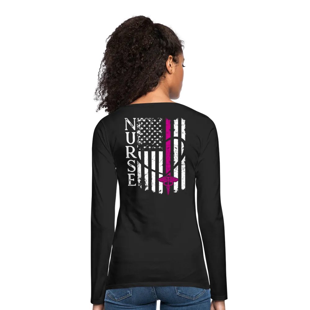 Kelly RN Nurse Flag - RN Sleeve, American Flag Sleeve Women's Premium Long Sleeve T-Shirt