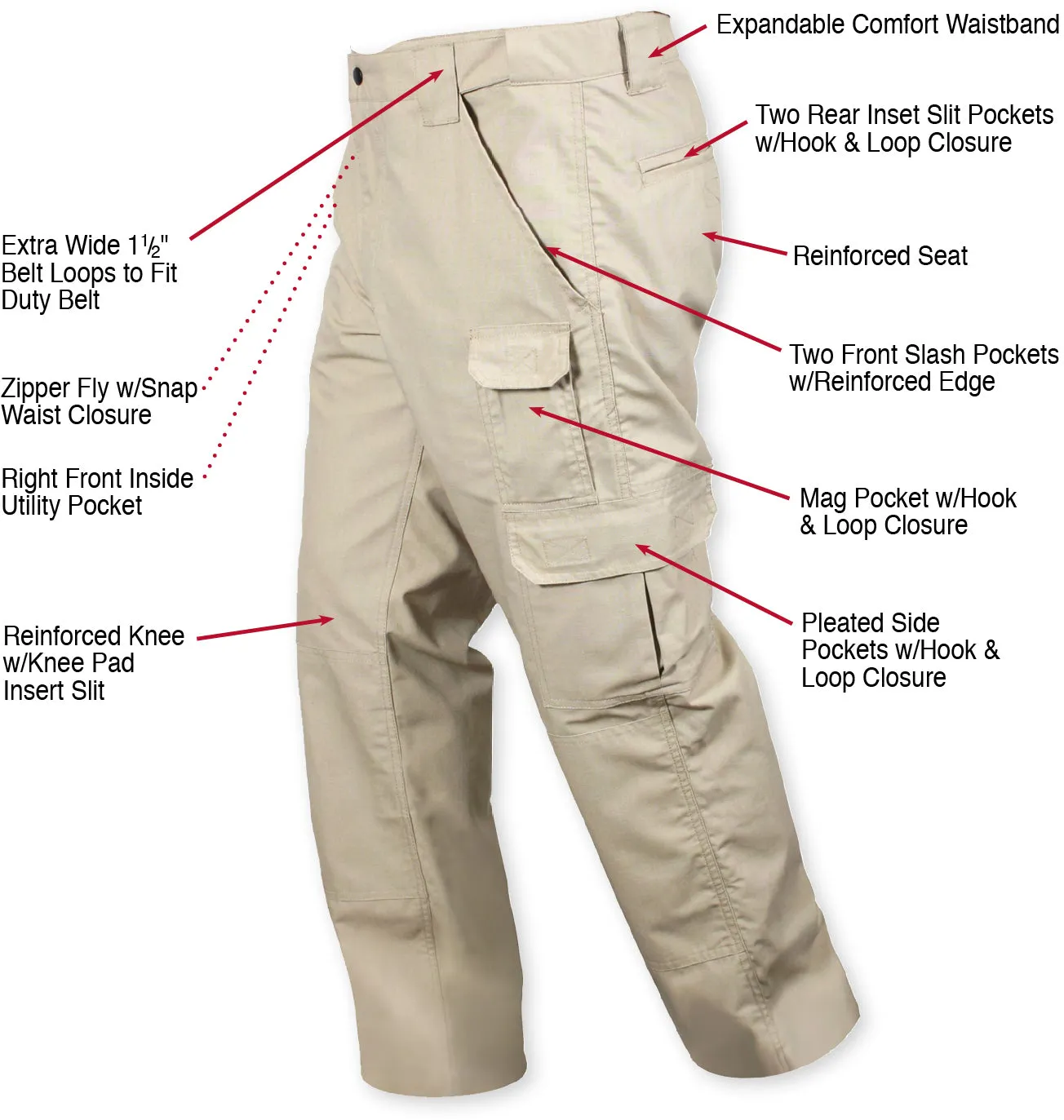 Khaki - Tactical Lightweight Duty Field Pants - Poly Cotton Rip-Stop -  Zipper Fly