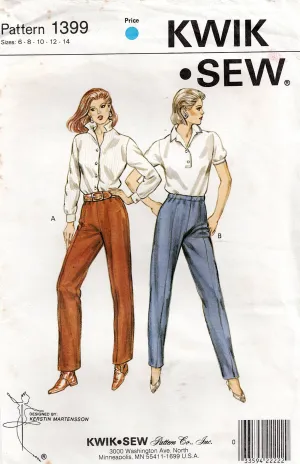 Kwik Sew 1399 Womens Stretch Straight Leg & Tapered Pants 1980s Vintage Sewing Pattern Size Waist 23 - 29 Inches UNCUT