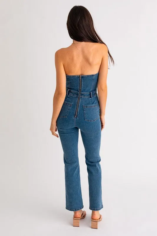 LE LIS Tube Denim Jumpsuit