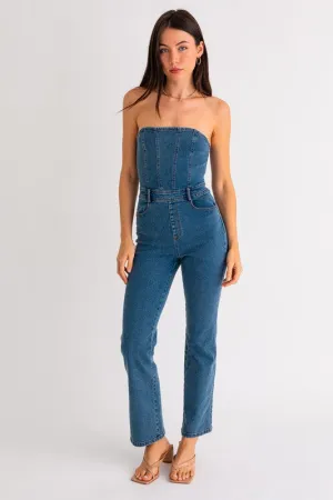 LE LIS Tube Denim Jumpsuit