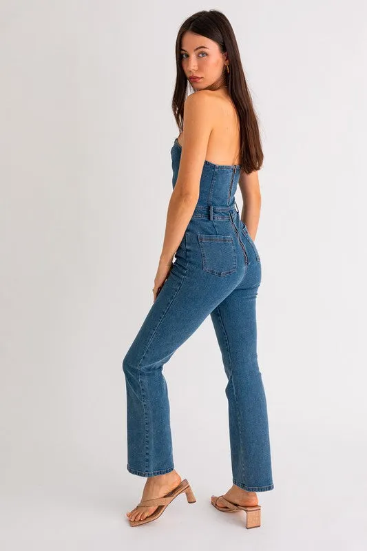 LE LIS Tube Denim Jumpsuit