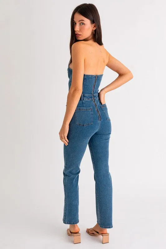 LE LIS Tube Denim Jumpsuit