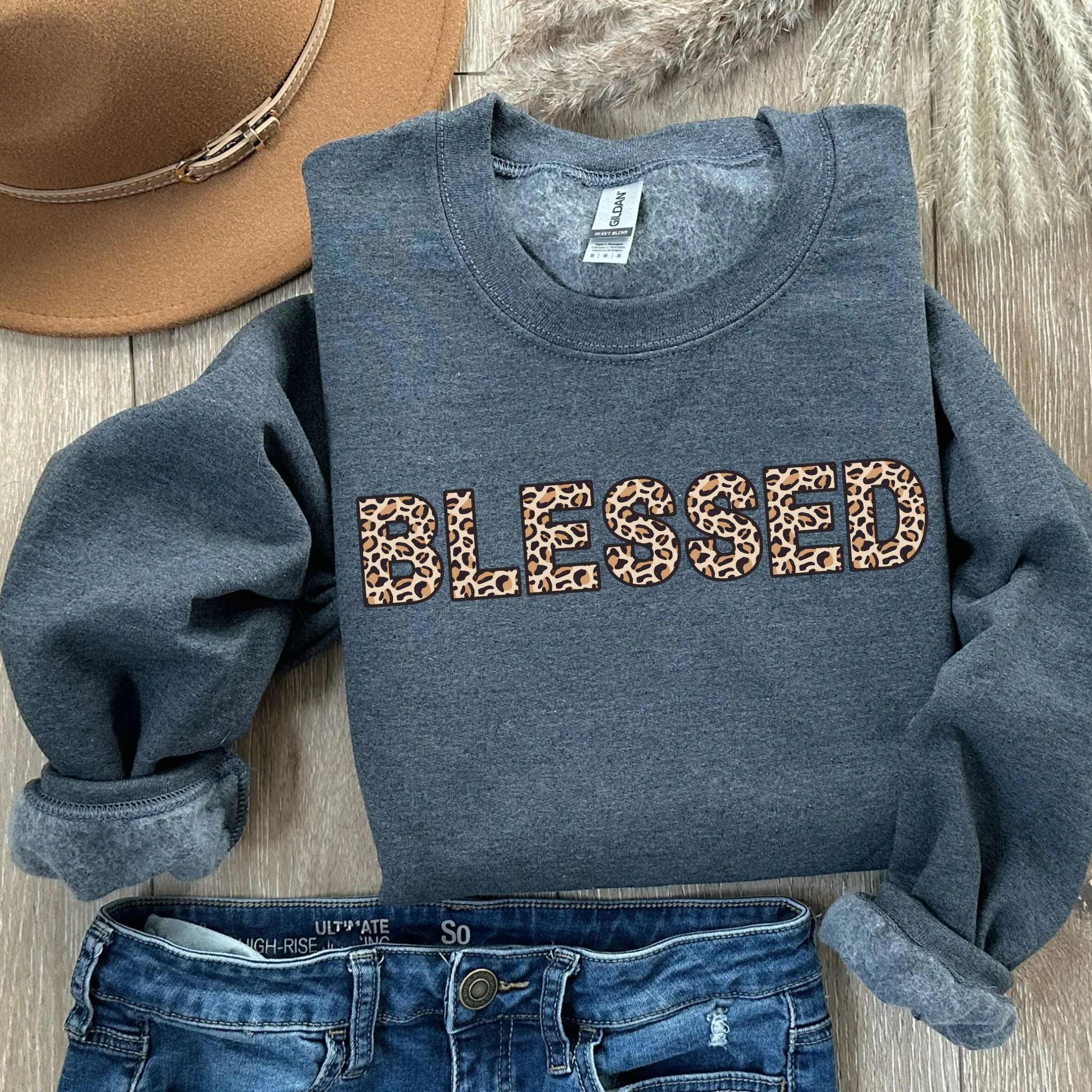 Leopard Print Blessed Women's Graphic Sweatshirt