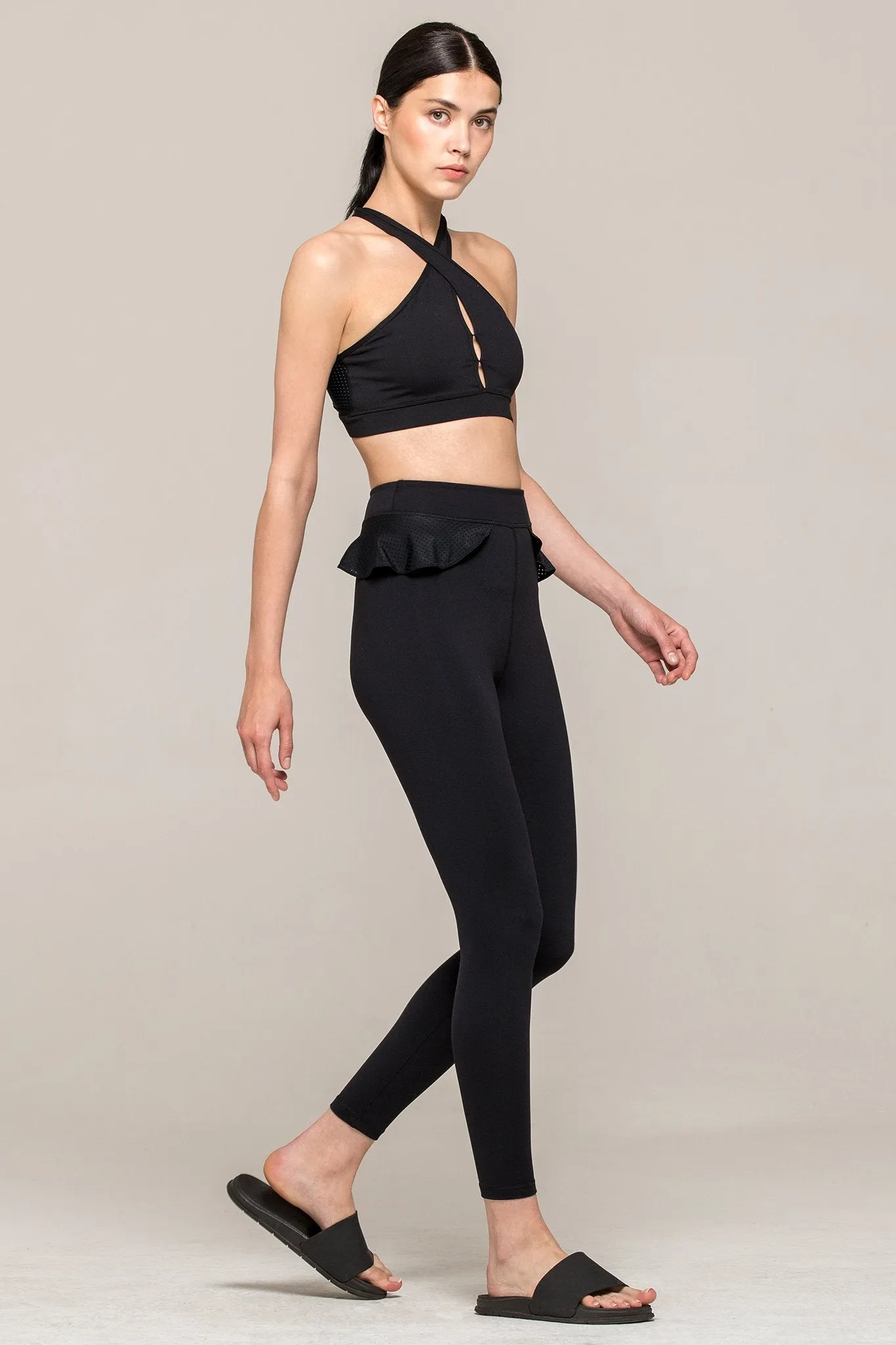 LILY ANKLE CROPS, BLACK/PERFORATED BLACK