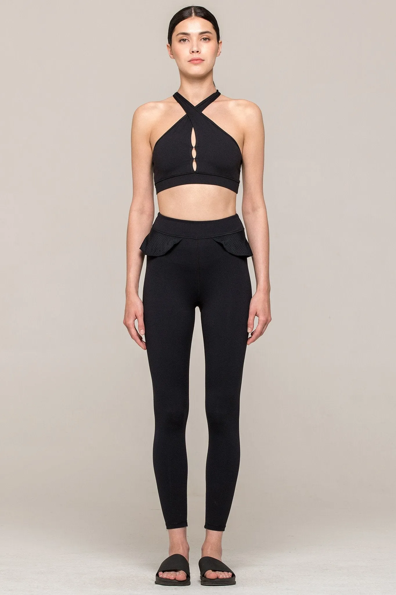 LILY ANKLE CROPS, BLACK/PERFORATED BLACK