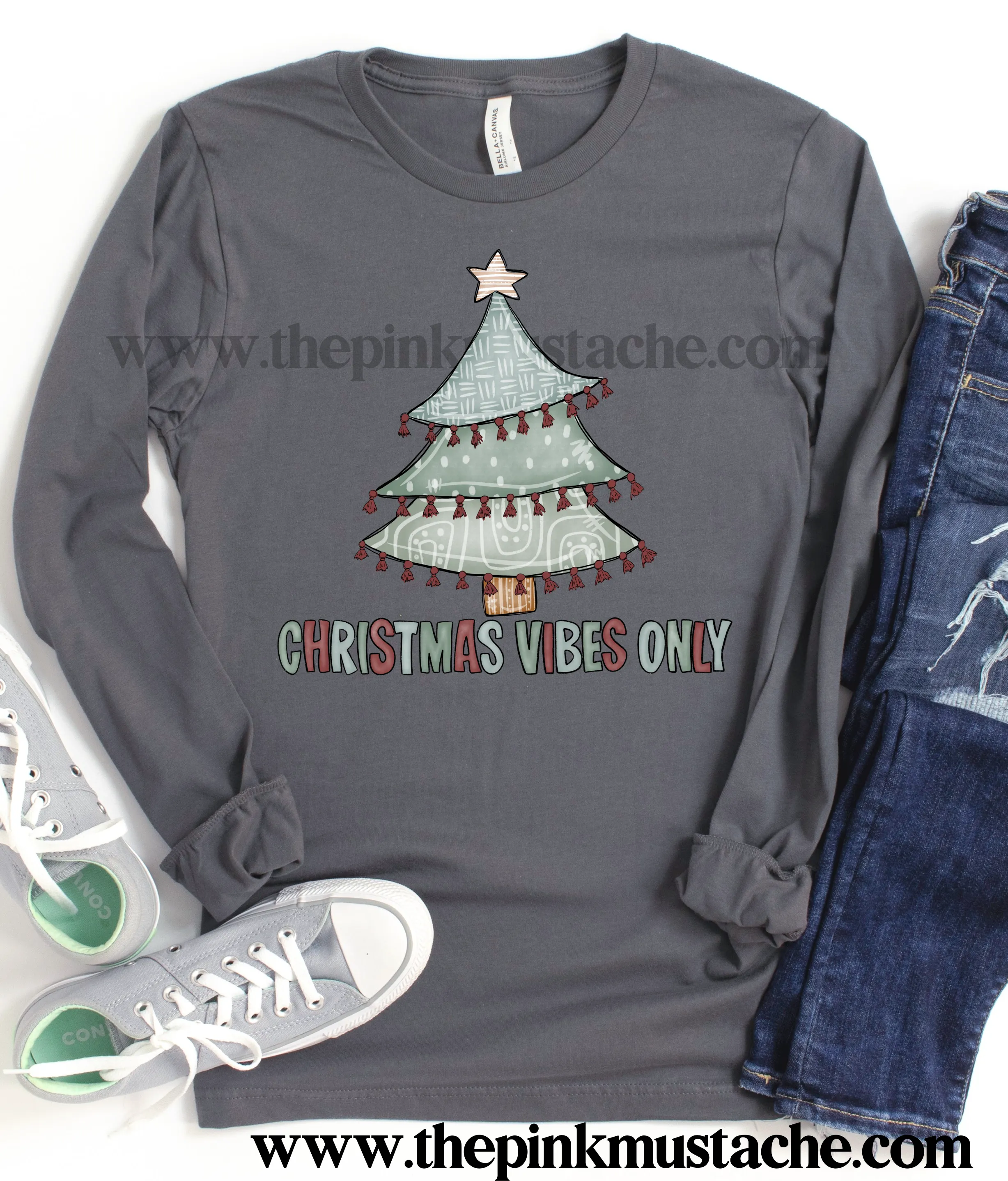 Long Sleeved Merry Christmas Vibes Only  Print Bella Canvas Shirt /Christmas T-Shirt