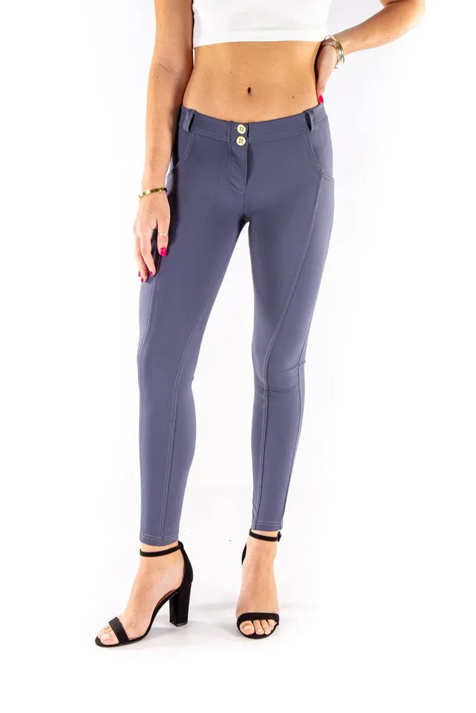 Low waist  hipster Butt lifting shaping leggings -  Silky soft Spandex Dove Grey Blue