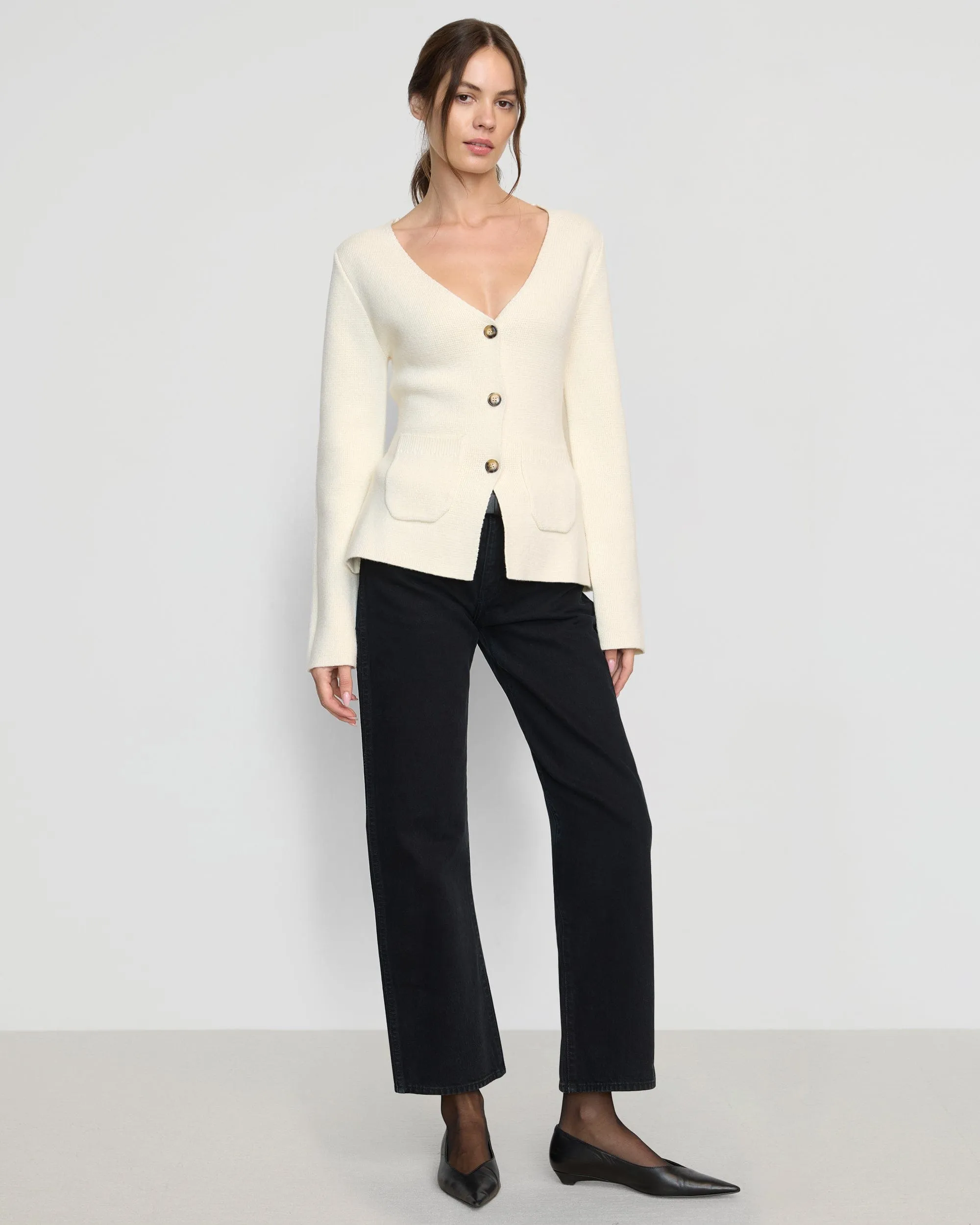Maeve Organic Cotton-Wool V-Neck Cardigan