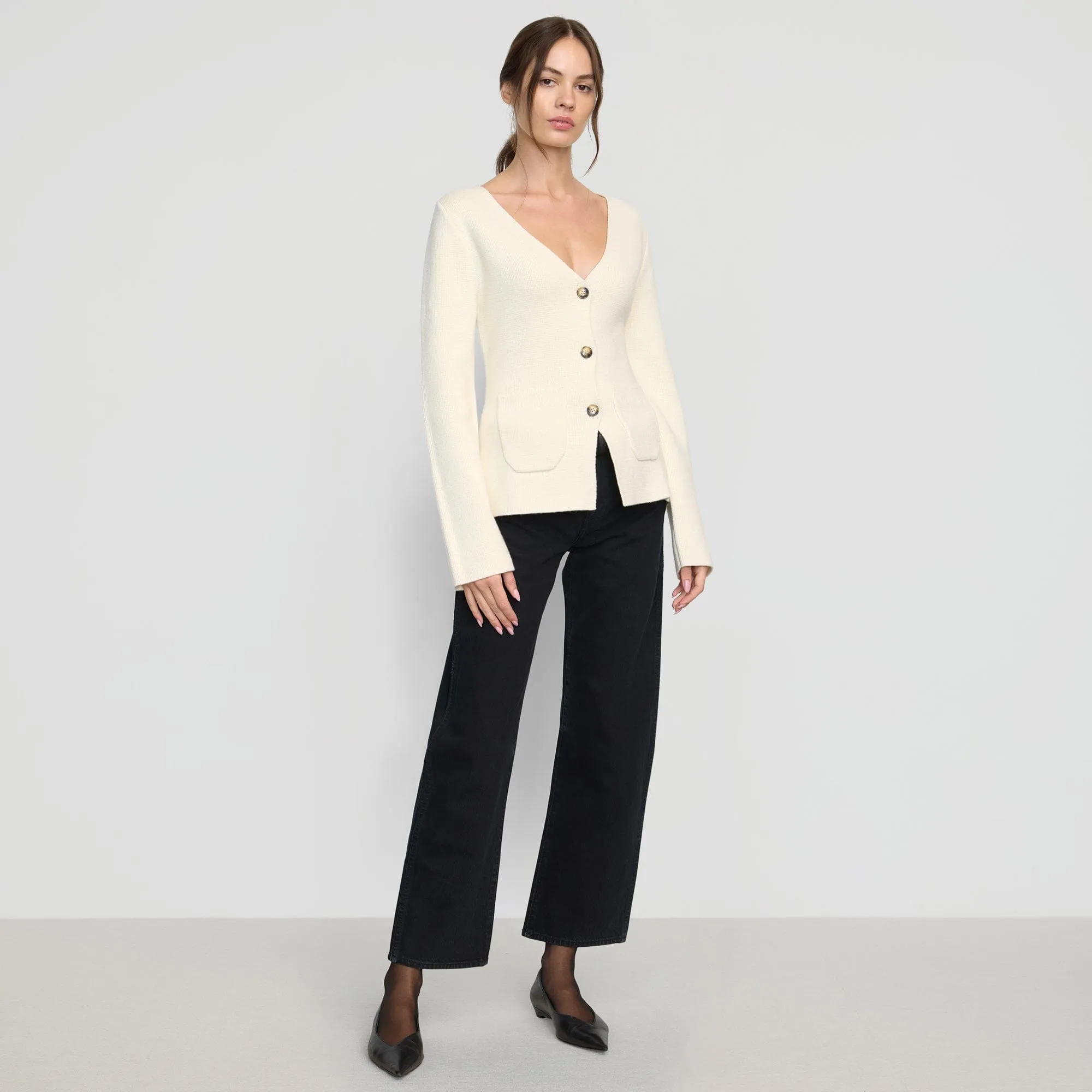 Maeve Organic Cotton-Wool V-Neck Cardigan