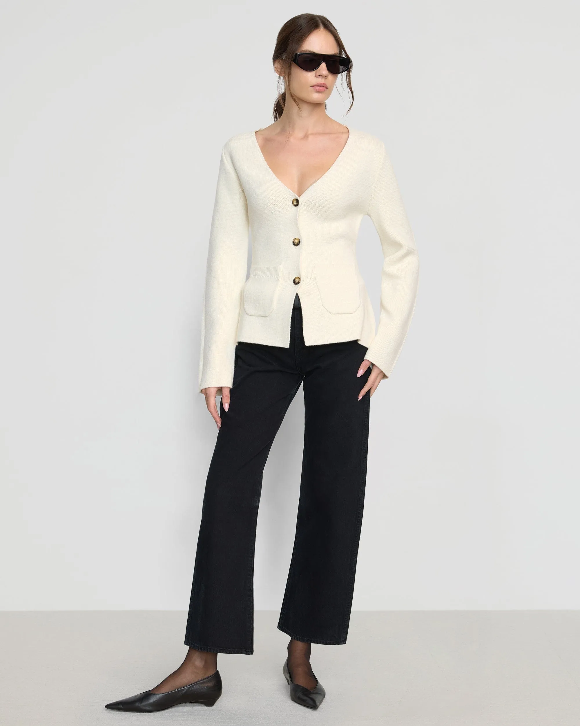 Maeve Organic Cotton-Wool V-Neck Cardigan